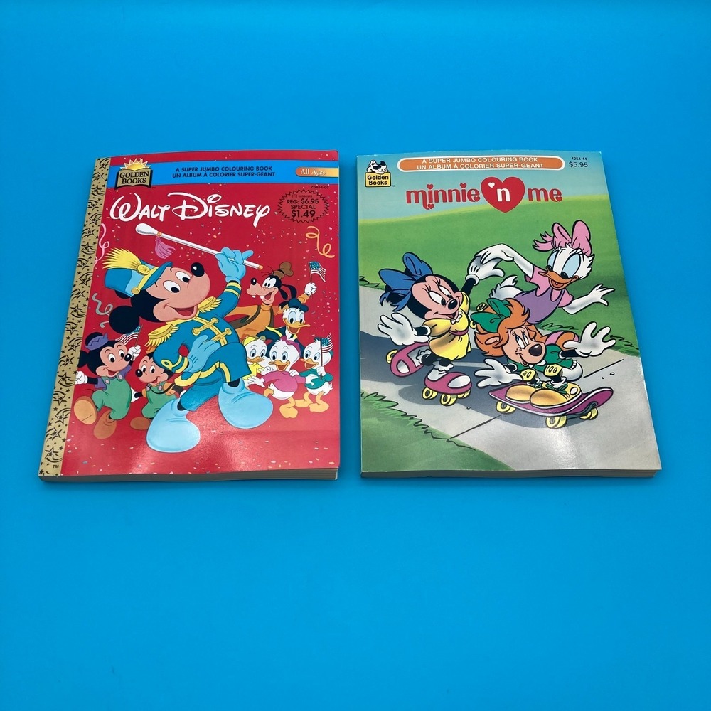 Vintage Mickey Mouse Minnie N' Me Colouring Books Golden Books Set Disney Unused
